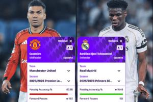 卡塞米罗、琼阿梅尼数据对比：琼阿5数据高于卡塞米罗 4数据落后