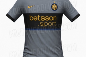 国米新赛季二客球衣谍照：采用铁灰色、黑色和亮黄色设计